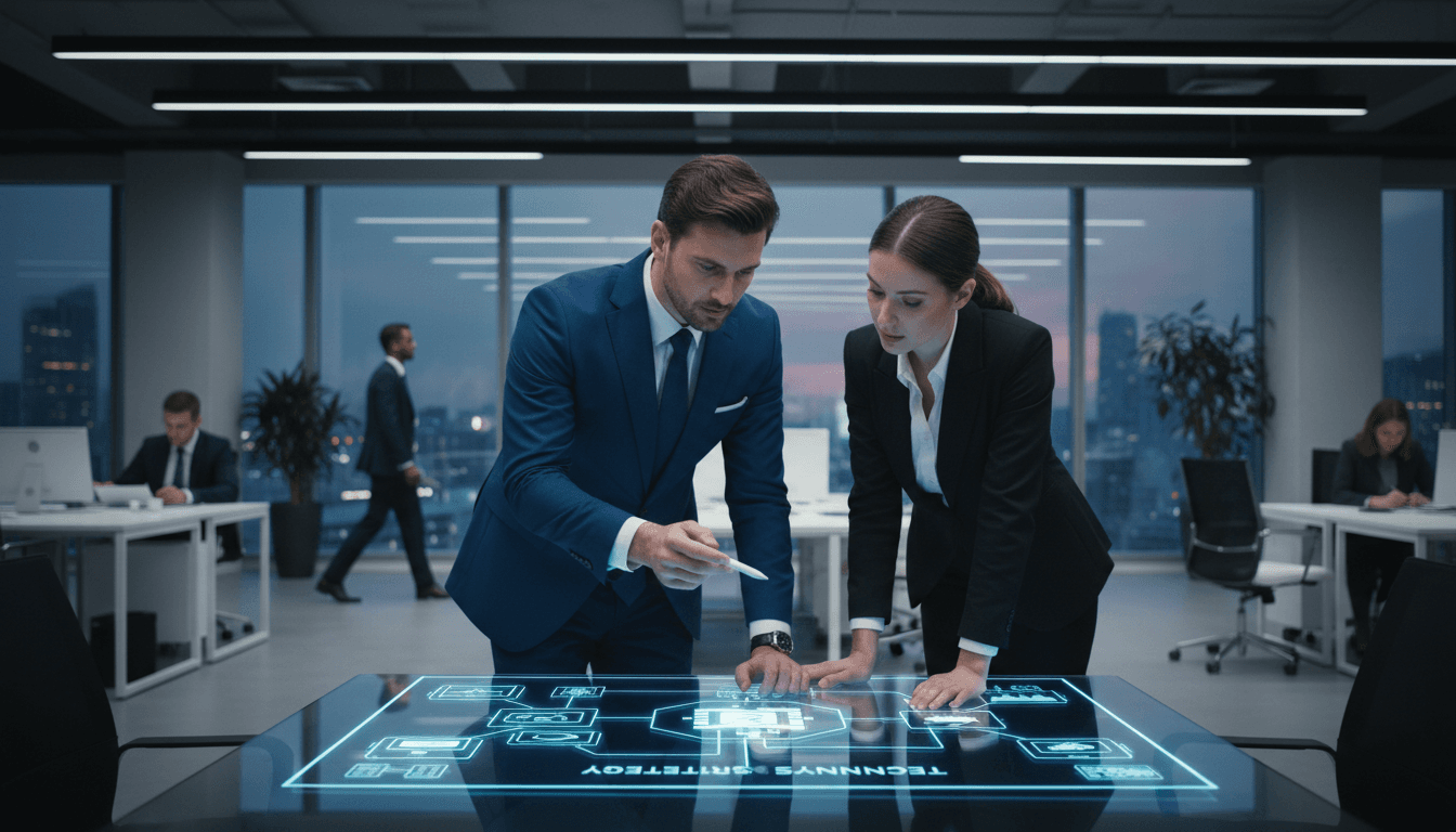 IT consultant working with a client in a modern office