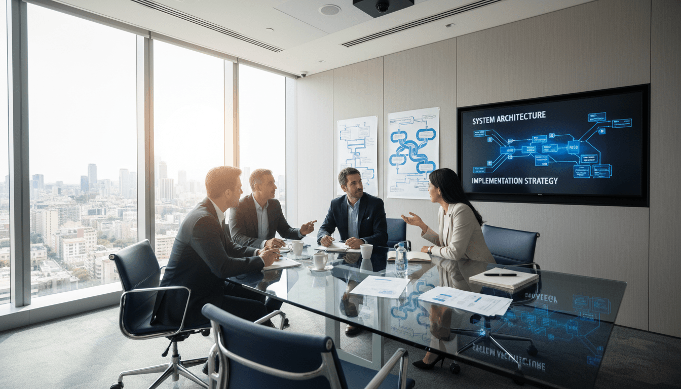 Two business people reviewing documents together at a conference table